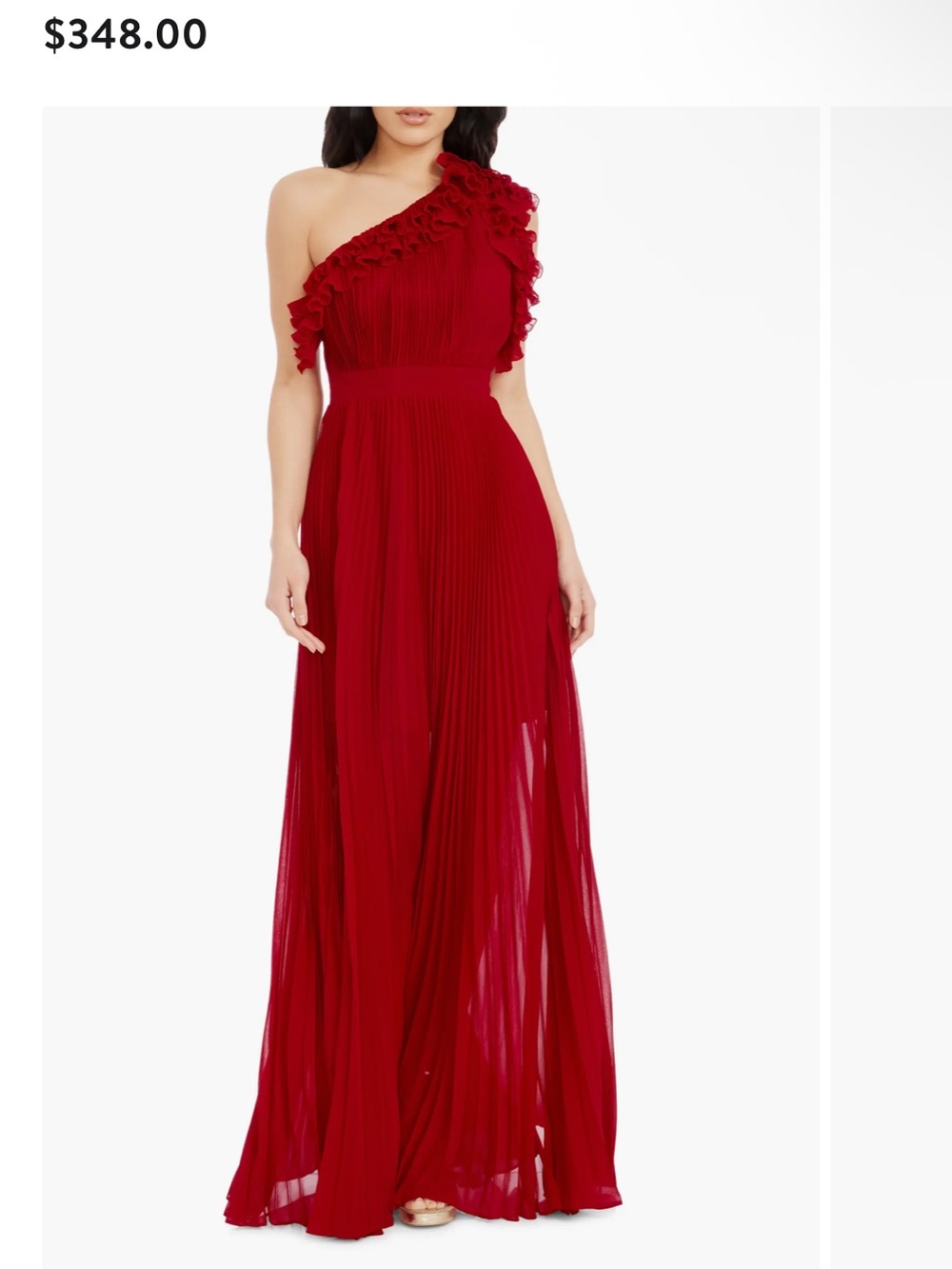 DRESS THE POPUÑATION Vida One-Shoulder Pleated
Chiffon Gown One-Shoulder Red M
